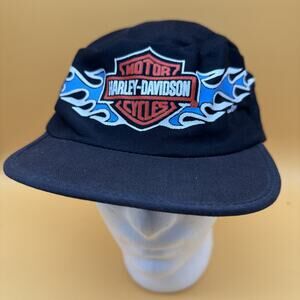 Vintage Harley Davidson Painters Hat Cap Blue Flames One Size Fits Most USA 1991